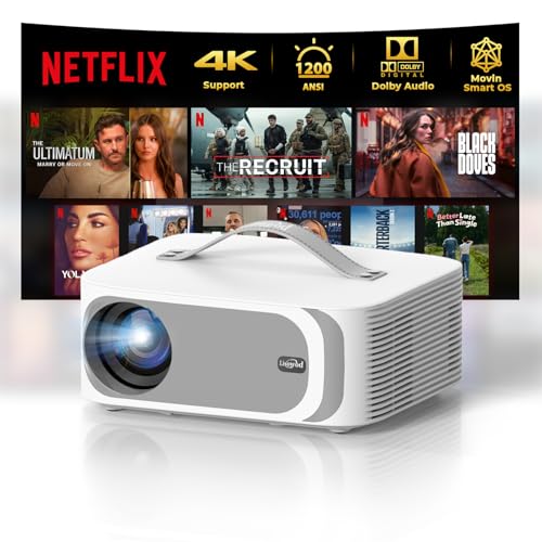 [AI Movin 2.0 System/1200 ANSI/Auto Focus] Projector-4K with WiFi 6 and Bluetooth, 30W DoIby Audio APPS Built-in Outdoor-Projector, Lisowod 1080P Smart Portable Proyector with HDR10+ 2025 Upgraded