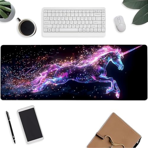 Cute Unicorn Mouse Pad，Astral Keyboard Mat，Laptop Computer Protector with Non-Slip Rubber Base，Large Extended MousePads Gifts for Desk Office Home，Deskmat Decor 31.5" x 11.8"