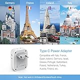 TESSAN 3 Pack European Travel Plug Adapter USB C, US to Europe Plug Adapter with 4 AC Outlets and 3 USB Charger, Type C Power Adaptor for USA to EU Euro Spain France Iceland Italy Germany Greece