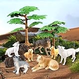 SIENON 23Pcs Wolf Figurines Model Trees Kit Wolf Figures Toy Playset for Forest Diorama Projects, Wolf Family Toy with Wolf Cub Figurines for Woodland Cake Toppers Jungle Party Decorations