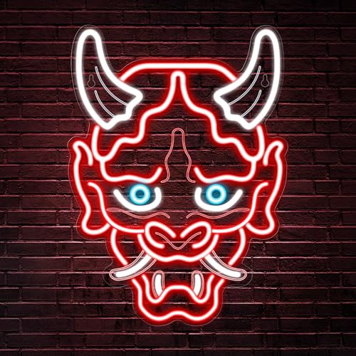 Kavaas Hannya Mask Neon Sign, Anime Japanese Neon Sign for Gamer Room Bar Tattoo Studio Decor | LED Oni Mask Neon Light for Bedroom Boys, Gaming Wall decor - Best Gamer Gifts for Teenage Boys, Christmas
