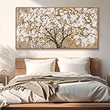 Wall Art Gold Nature Tree Of Life Abstract Canvas Painting Textured Picture Modern Wall Art Landscape Artwork Framed For Living Room Bedroom Bathroom Office Home Decor 24"X48"Painting