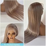 Ash Blonde Lace Front Wig Human Hair, 30 Inch Ash Blonde HD Lace Frontal Wig 13x6 Pre Plucked Colored Wigs for Black Women 100% Real Human Hair Full Straight Blonde Lace Front Wigs 180% Density