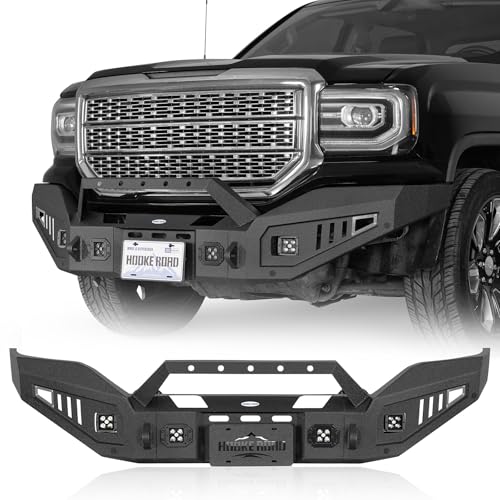 Hooke Road Discovery Front Bumper for 2016 2017 2018 GMC Sierra 1500 Pickup Truck, Rock Crawler Offroad Bumper with Winch Plate, Dring Mounts, License Plate Frame