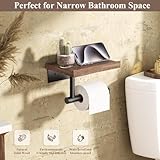 Tindbea Toilet Paper Holder with Wood Shelf, Wooden Wall Mount Tissue Paper Roll Holder, Matte Black Stainless Steel Bathroom Accessories Decor Household Home Apartment Restroom Essentials (Walnut)