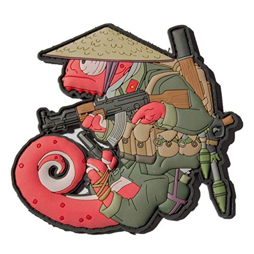 Patchlab Chameleon Vietcong Vietnam War Charlie Soldier PVC Rubber Morale Patch, Hook & Loop Attachment for Backpacks, Army Suit & Machine Gun in Red & Green - 4 x 4 inch - 90 x 90 mm