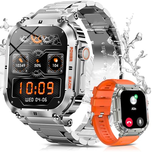 PODOEIL Military Smart Watches for Men with 1.96'' HD Screen, Bluetooth Call/100+Sports Mode, Fitness Smart Watches for Android iOS