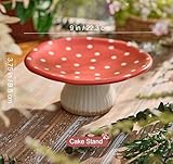 RESVUGA Mushroom Cake Stand, 9 in Polka Dot Safety Ceramic Display Plate Serving Tray, Cute Dinner Plates, Pasta & More.