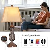 WIHTU 3-Way Dimmable Table Lamps for Bedrooms Set of 2, 30" H Touch Lamps for Living Room with USB & Type-C Ports, Brown Mermaid Bedside Lamp for Nightstand, Resin Farmhouse Rustic Lamp with 2 Bulb