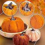 Whaline 12Pcs Fall Artificial Pumpkins 3 Sizes Fake Velvet Pumpkin Orange Brown Khaki Small Foam Pumpkin Autumn Table Centerpiece for Fall Harvest Thanksgiving Halloween Party Decoration