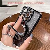 Changjia Glitter Kickstand Case for iPhone 15, Luxury Bling Sparkly Diamond Rhinestone with Camera Lens Protector Liquid Flowing Ring Stand TPU Bumper Slim Women Girls Case for iPhone 15 6.1" (Pink)