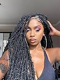 CURLCRAZY Faux Locs Braided Wigs for Black Women Butterfly Faux Locs Wigs with Baby Hair 40 Inch Full Double Lace Front Crochet Butterfly locs Knotless Dreadlock Wig（1B）