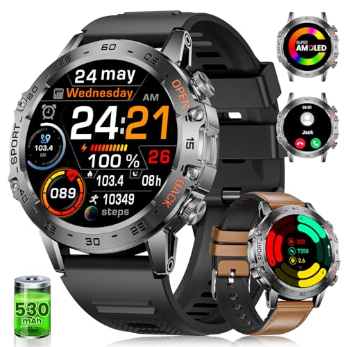 SUNKTA Smart Watch for Men(Answer/Dial Calls),1.43'' AMOLED/100 Sports Modes, 5ATM Waterproof Fitness Watch with Heart Rate/SpO2/pedometer for Android and iOS,Round Smartwatch Black