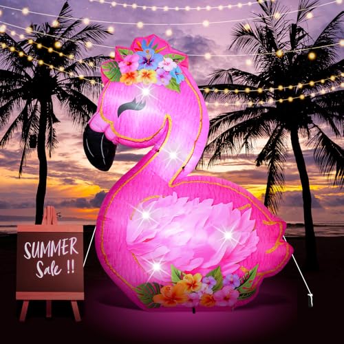 VIHOSE 5.5 ft Inflatable Flamingo Outdoor Decoration Built-in LED Lights Blow up Pink Flamingo for Summer Yard Garden Birthday Luau Beach Party