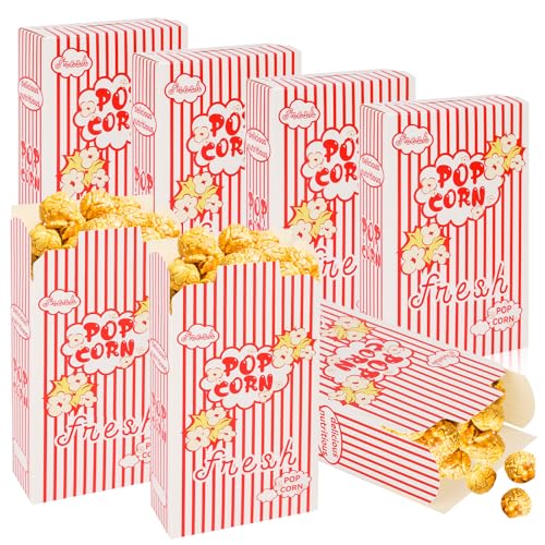 200 Pack Popcorn Boxes for Party, 1.25 oz Popcorn Containers for Party, Popcorn Boxes Bulk, Red and White Striped Close-Top Cardboard Pop Corners Bags Individual Servings for Movie Night Supplies