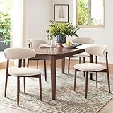 COLAMY Wooden Dining Chairs Set of 4, Modern Fabric Upholstered Kitchen Side Chairs, Farmhouse Dining Room Chair with Foot Pegs, Beige