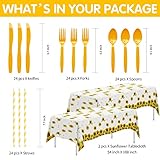 APOWBLS Sunflower Party Decorations Dinnerware, Sunflower Party Supplies For Birthday, Baby Shower, Bridal Shower, Plate, Cup, Napkin, Tablecloth, Cutlery, Straw, Sunflower Table Decorations, Serve 24