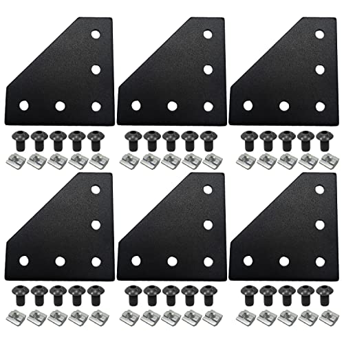 6Pcs 4040 Corner Bracket Joint Plate L Shape 5 Hole Aluminum Extrusion Connector with 30Pcs T-Nuts, 30Pcs Screws and 1Pcs Wrench for 4040 Series Aluminum Extrusion Profile