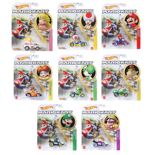 Hot Wheels Mario Kart Die-Cast Character Cars Collection, Set of 8, Nintendo Gaming Vehicles Gbg25-957M