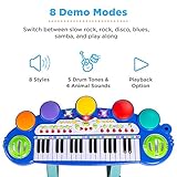 Best Choice Products 37-Key Kids Electronic Musical Instrument Piano Learning Toy Keyboard w/Multiple Sounds, Lights, Microphone, Stool - Blue