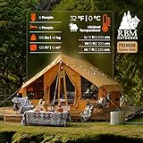 Rbm Outdoors Panda Inflatable Tents for Camping with Stove Jack, Luxury Camping Tents 2/4/6 Person, Canvas Blow Up Tent, Easy Setup Waterproof Glamping Air Casa de Campaña with Pump (Large,Yellow)