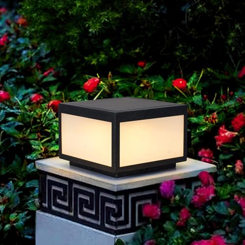 mosueeard Outdoor Solar Post Light, Solar Column Lights, Pillar Lights LED Fence Deck Cap Lamp for Flat Surface Patio Garden Decoration, Modern Pillar Lamp with IP65 Waterproof Light Source（10"x10"）