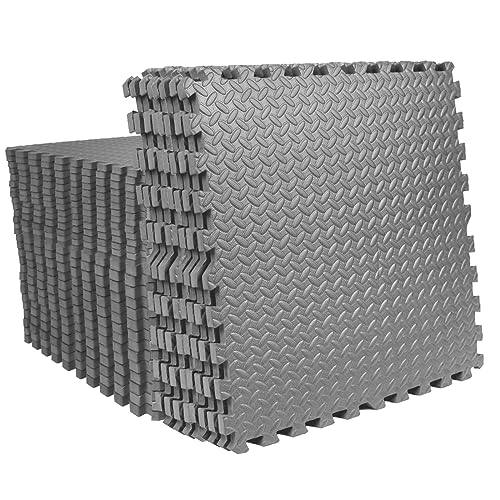 Mat Block APM36002GY Torin Interlocking Foam Exercise Floor Mats: 144 SQ FT, 1/2 inch, 36 Tiles, EVA Gym Mat Flooring, Exercise Equipment Mat for Home Gym Equipment, Grey