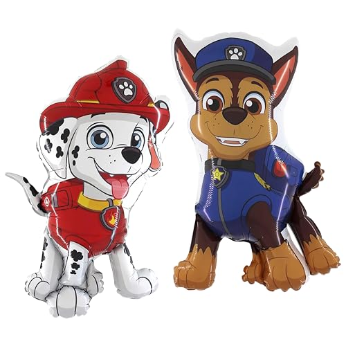 Toyland® Pack of 2 Paw Patrol Balloons - 89cm (35") Chase & 86cm (34") Marshall Character Balloons - Children's Party Decorations