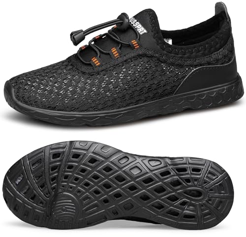 DOUSSPRT Water Shoes for Kids Boys Girls Quick Dry Beach Sports Swim Pool Aqua Shoes for Toddler/Little Kid/Big Kid Allblack 2.5