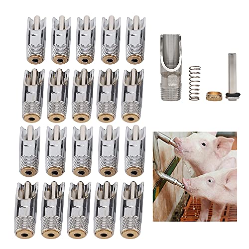 Lavandi 20pcs 1/2" NPT Stainless Steel Livestock Pig Drinking Water Equipment Faucet Automatic Pig Nipple Drinker for Sows Piglets Drinking(20pcs)