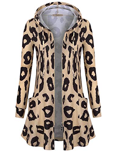 Miusey Leopard Cardigan,Ladies Zipper Hoody Jacket Boutique Long Coats Perfect A-Line Flattering Hem Fashion Multicolor Tunic Tops Modest Casual Loose Outfits Party Leopard XL