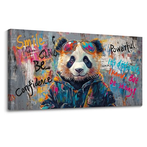 JEAWA Large Canvas Wall Art, Black and White Panda Abstract Graffiti Street Art Pop Modern Paintings Ready to Hang Living Room Bedroom Study Office Inspirational Picture Home Decor 24x48 IN