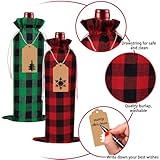 DULEFUN 12pcs Christmas Wine Burlap Bags, Christmas Wine Bags Classic Buffalo Plaid Wine Bottle Bags Reusable Burlap Xmas Wine Bottle Covers Clothes for Christmas New Year Wedding Holiday Parties