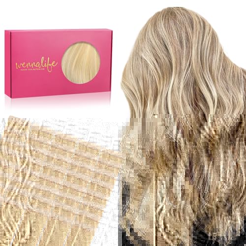 WENNALIFE Tape in Hair Extensions Human Hair, 40pcs 100g 18 inch Light Blonde Highlighted Golden Blonde Hair Extensions Real Human Hair Straight Tape in Extensions Invisible Human Hair Extensions