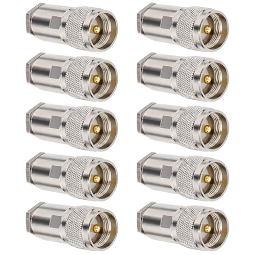 XRDS -RF 10PCS UHF PL-259 Male Coaxial Connector – Compatible with LMR400, KMR400, RG8, RG8U, Belden 9913, 7D-FB, RG213 Cable – PL259 UHF Clamp Connector for Ham Radio, CB Radio, Antennas