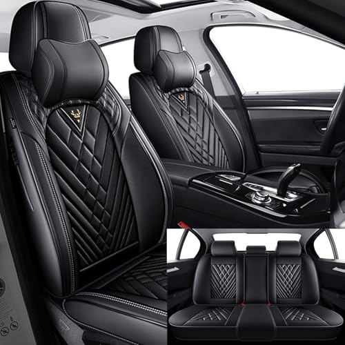 for BMW X5 Car Seat Covers Full Set,Leather Seat Covers for Car,Lumbar Muscle Pain Healing Function,Waterproof Automobile Seat Protector with Lumbar Support(Black with Pillow)