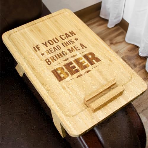 Bring Me A Beer Couch Arm Tray - Birthday Gifts for Men - Father 's Day Gifts for Dad Husband Grandpa Papa - Retirement Gifts for Men - Funny Dad Gifts - Gifts for Him, Husband Gifts from Wife