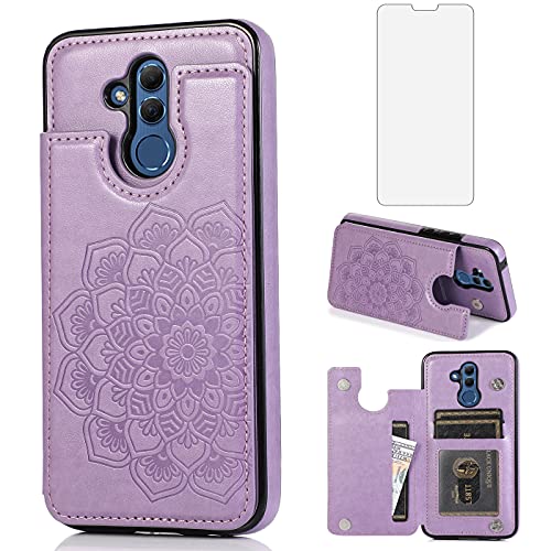 Asuwish Compatible with Huawei Mate 20 Lite Case and Tempered Glass Screen Protector Cover Cell Card Holder Slot Kickstand Flip Wallet Phone Cases for Hawaii Mate20Lite Mate20 20Lite SNE-LX3 Purple