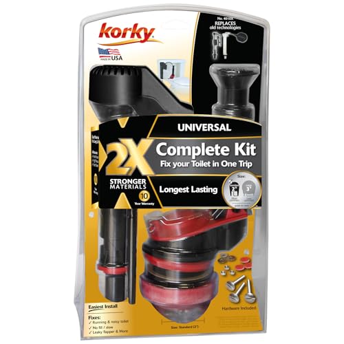 Korky 4010XP 2X Long-Life Standard 2-inch Complete Fixes: Running, Noisy, No/Slow Refill, and No/Weak Flush Easy to Install Toilet Repair Kit, Black
