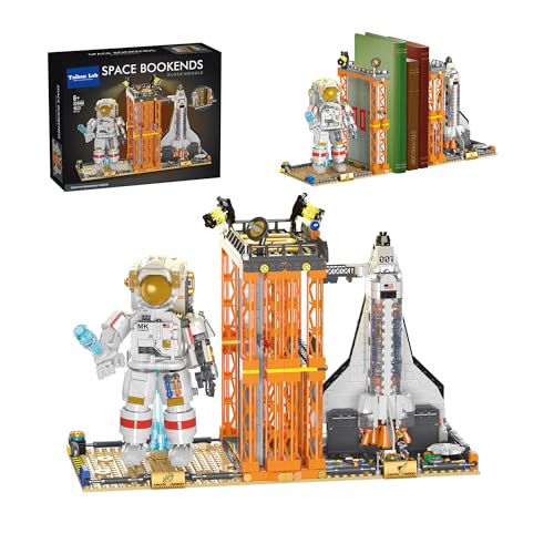 TAIKONLAB Space Bookend Building Block Toy Set with LED Bricks, Creative Aerospace Astronaut Building Bookstand Model, Home Décor Gift Ideas for Children and Adults (1623 pcs)