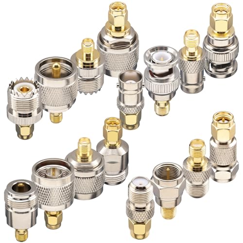 YOTENKO SMA Adapter Kit 16-Piece, Standard SMA to BNC/UHF/F/N Type Connectors Kit, Antenna Coax Connector Converter Male/Female for WiFi Antenna/FPV Drone/Extension Cable