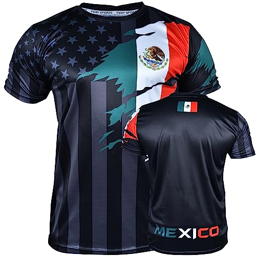 Fury Mexico USA Flag Mix Soccer Jersey - Camiseta Mexico Jersey Hombres/Men/Women/Unisex (L -D2)