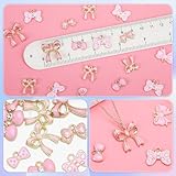 MARFOREVER 120 Pcs Pink Bow Charms, Bowknot Charms for Jewelry Making Alloy Enamel Kawaii Bow Tie Charm Pendants for Women Girl DIY Bracelet Necklace Earrings Valentines Day Crafts Supplies