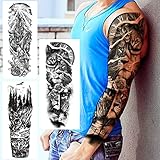 VANTATY 20 Sheets Extra Large Full Arm Temporary Tattoos For Men Adults, Tiger Snake Leopard Lion King Temporary Tattoos Sleeve For Women, Temp Waterproof Fake Tattoo Stickers For Kids Warrior Tatoos