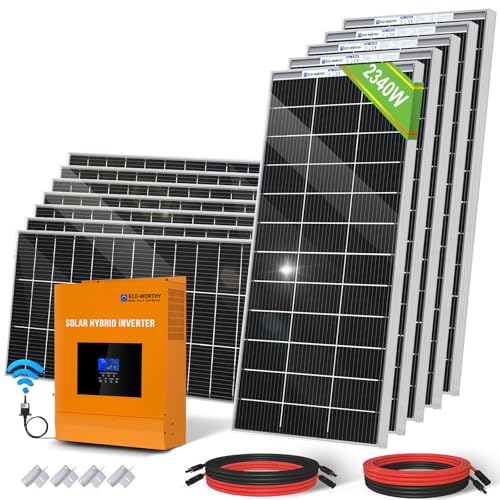 ECO-WORTHY 10.7KWH 2400W 48V Solar Power System Kit Off Grid Solar Panel Kit with 5000W 48V All-in-one Solar Charge Inverter and 12pcs 195W Solar Panel and Z Mounting Brackets.Plug and Play