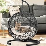 YITAHOME Cat Swing Bed with Stand & Cushion, Cat Egg Chair with Rattan Wicker Appearance, Indoor Hanging Swinging Cat Bed for Cats, Small Dogs, and Small Animals, Black