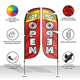 LookOurWay 7 Feet Tall Grand Opening Themed Feather Flag Banner for Business Promotion 3-Pack - Includes 3 Advertising Banner Flags, 3 Pole Sets, and 3 Ground Spikes - Now Open Red/Yellow