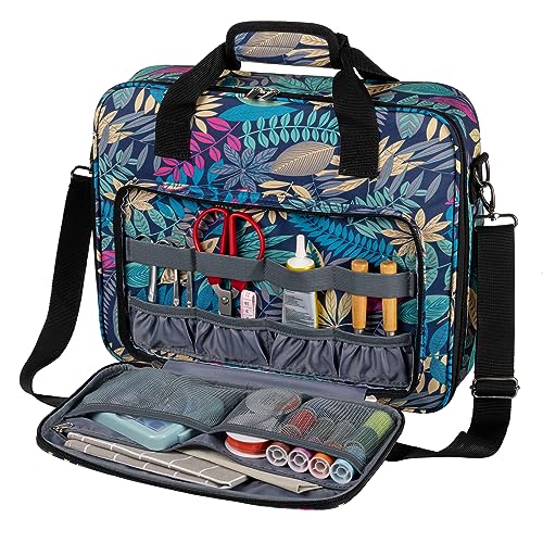BAGLHER Cross Stitch & Embroidery Organizer Bag - Large Portable Project Storage with 3 Compartments, Travel Friendly Carrying Case for 11.2" Hoops, Threads, Supplies (Hawaii)