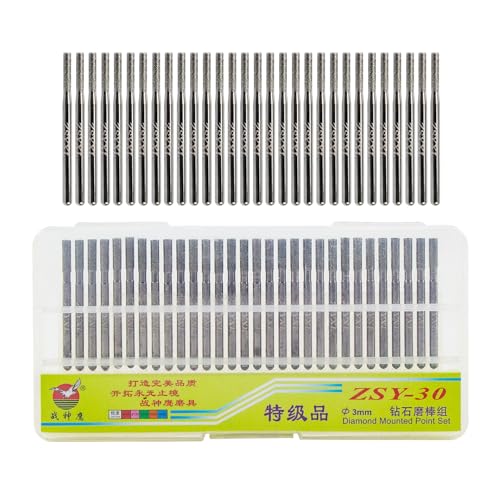 MYGF HFMLYP Diamond Grinding Bit Set 30 Pcs Drill Cylindrical Bits Shape Burr Kit Carving Burr Rotary Bit 1/8"(3mm) Shank Compatible with Dremel