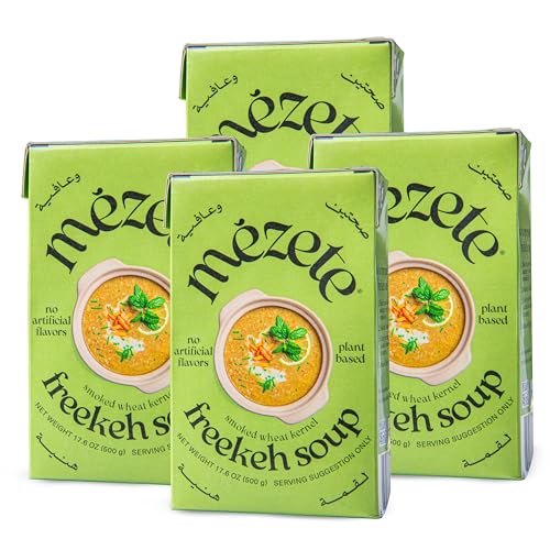 Mezete Smoky Freekeh Soup | Shelf Stable | Plant-Based | Instant Prepared Soup | Authentic Middle Eastern | Heat & Serve | Non-GMO | Packaged Meals & Side Dishes | 390g (Pack of 4)